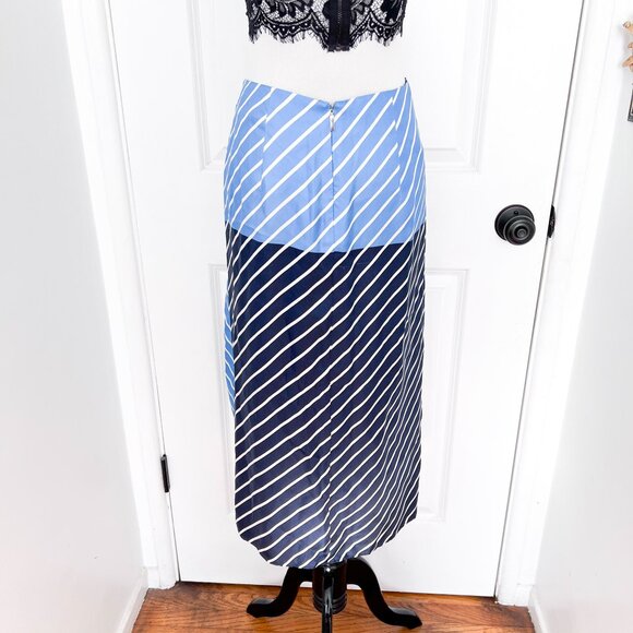 Tibi Delphina Blue and White Stripe Shirred Silk Midi Skirt - Picture 5 of 7